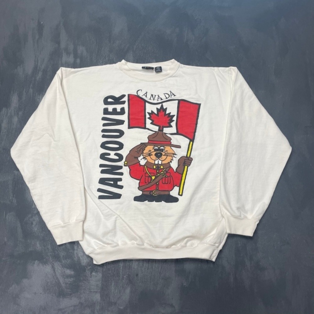 Vintage Vancouver Beaver Mountie Sweatshirt mensMedium White‎ 1990s Stone